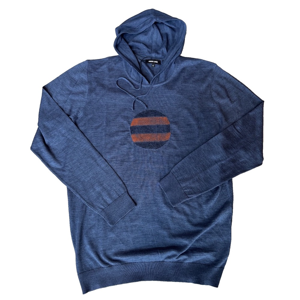 Jared Lang Men's Merino Wool Blend Pullover Hoodie Sweater Sz XL Navy Blue NWOT!